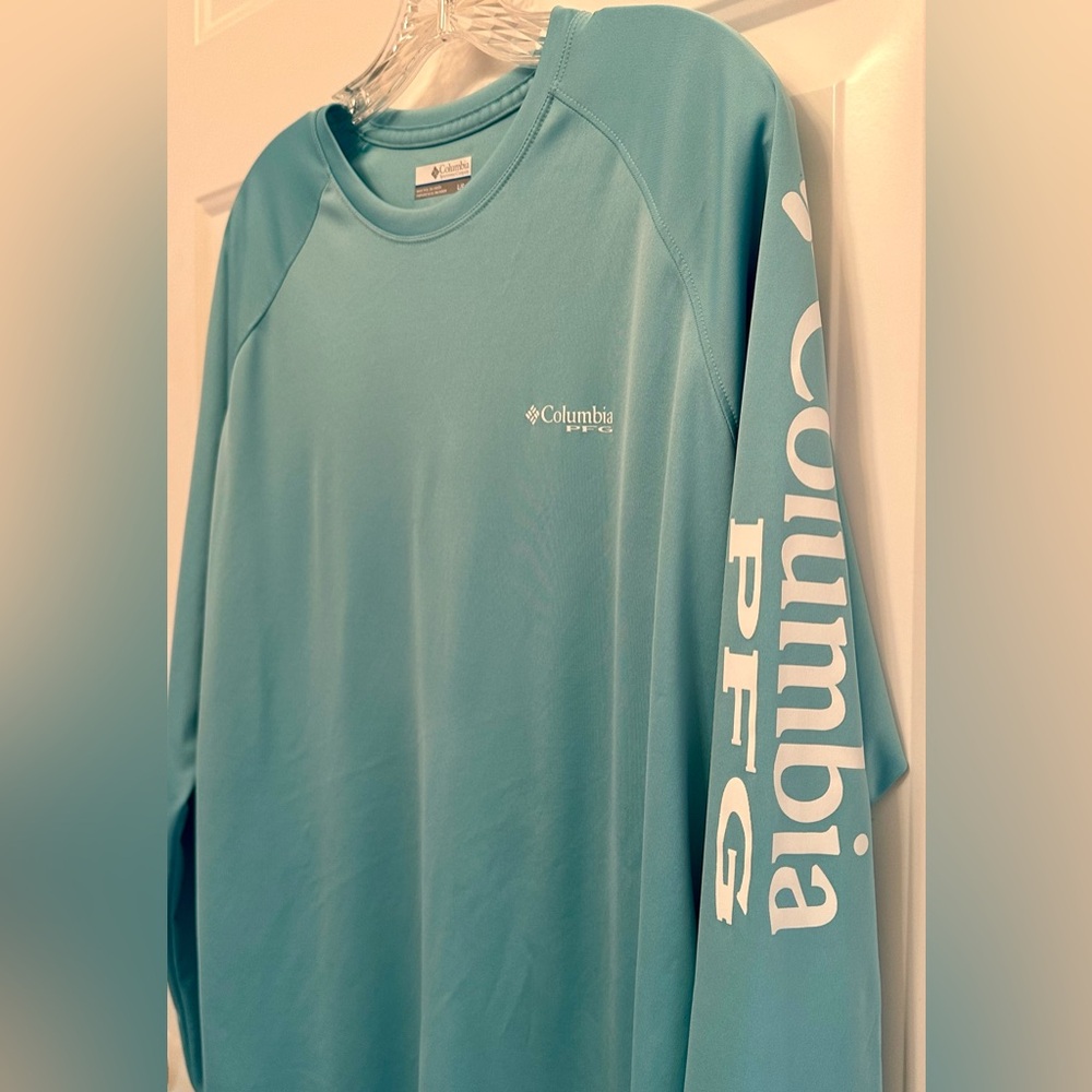 Columbia PFG Women’s Large Long Sleeve Fishing Shirt Teal Aqua Outdoor Top - Picture 6 of 10